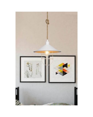 Lampada da soffitto Bulut ASZ0631 metallo bianco e corda iuta