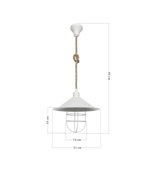 Lampada da soffitto Bulut ASZ0631 metallo bianco e corda iuta
