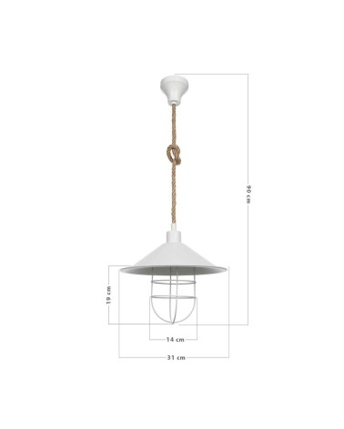 Lampada da soffitto Bulut ASZ0631 metallo bianco e corda iuta