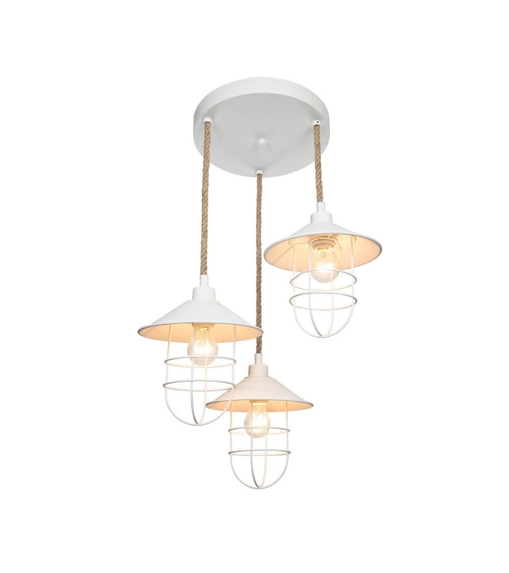 Lampada a sospensione Bulut ASZ0632 3 luci metallo bianco e corda