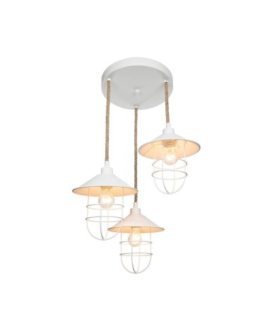 Lampada a sospensione Bulut ASZ0632 3 luci metallo bianco e corda