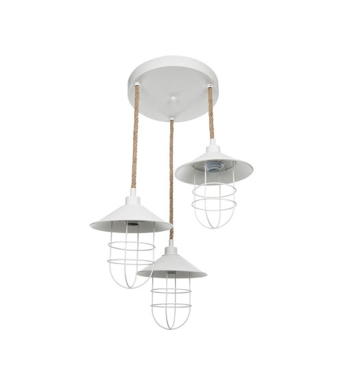 Lampada a sospensione Bulut ASZ0632 3 luci metallo bianco e corda
