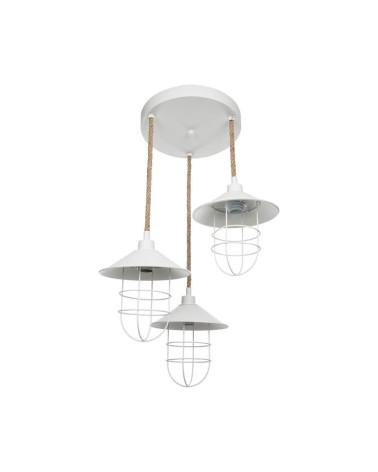 Lampada a sospensione Bulut ASZ0632 3 luci metallo bianco e corda