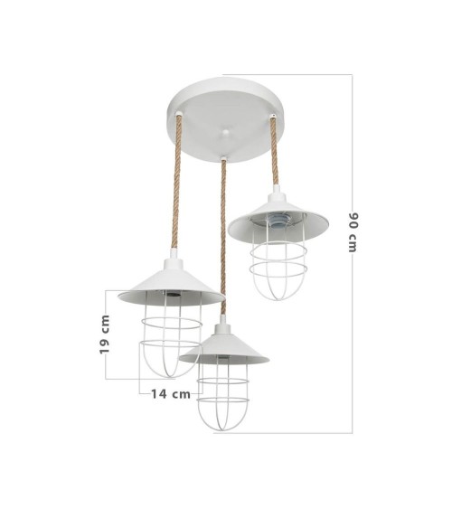 Lampada a sospensione Bulut ASZ0632 3 luci metallo bianco e corda