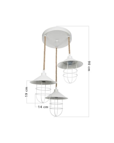 Lampada a sospensione Bulut ASZ0632 3 luci metallo bianco e corda