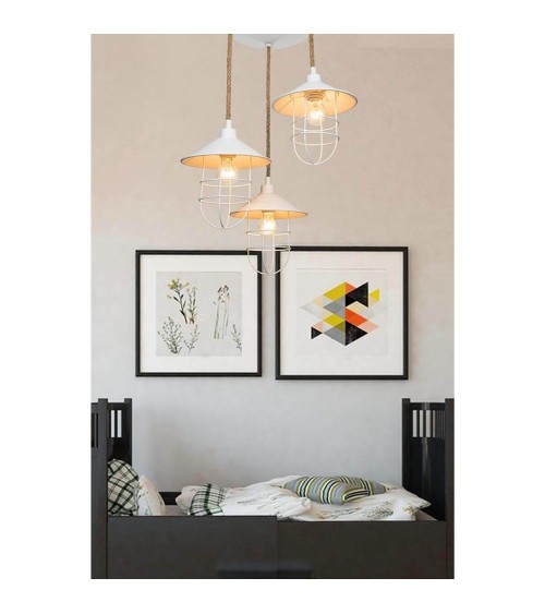 Lampada a sospensione Bulut ASZ0632 3 luci metallo bianco e corda