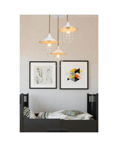 Lampada a sospensione Bulut ASZ0632 3 luci metallo bianco e corda