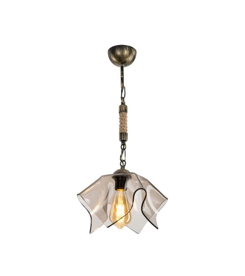 Lampada a sospensione Volga MDL3781 oro antichizzato e vetro fumè