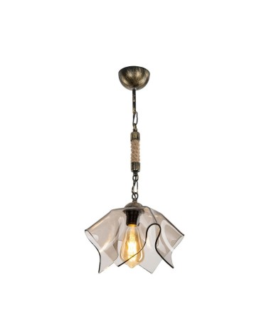 Lampada a sospensione Volga MDL3781 oro antichizzato e vetro fumè