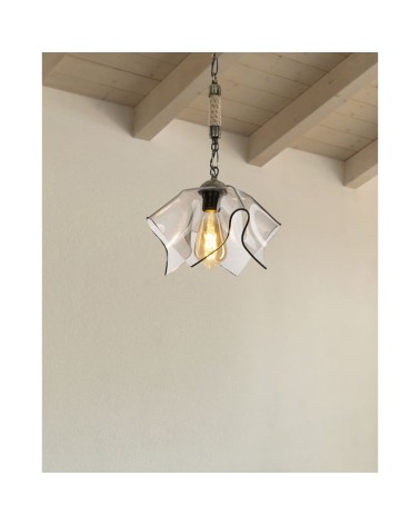 Lampada a sospensione Volga MDL3781 oro antichizzato e vetro fumè