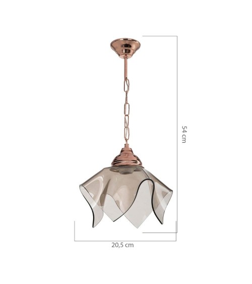 Lampada a sospensione Volga MDL3782 rame e vetro fumè