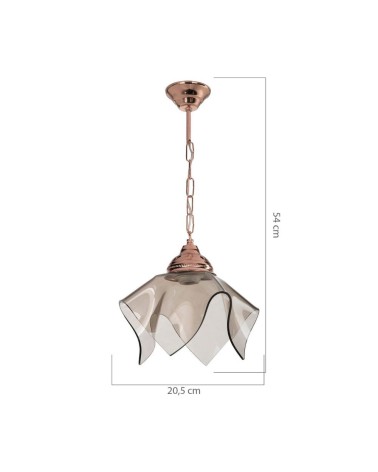 Lampada a sospensione Volga MDL3782 rame e vetro fumè