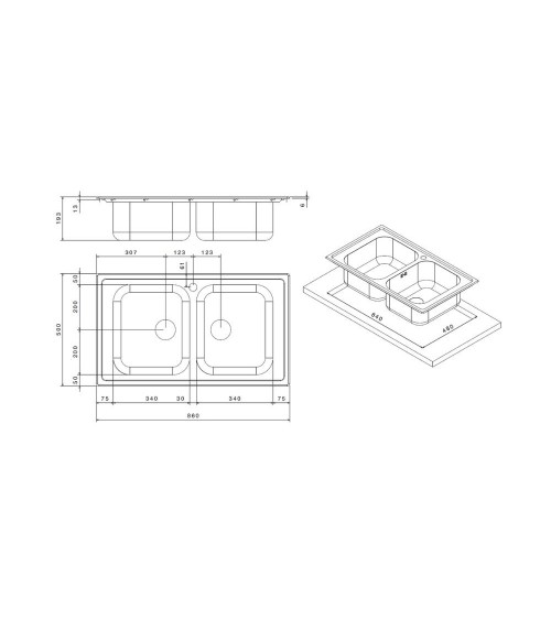 Lavello 86x50 2 vasche SAXT322A