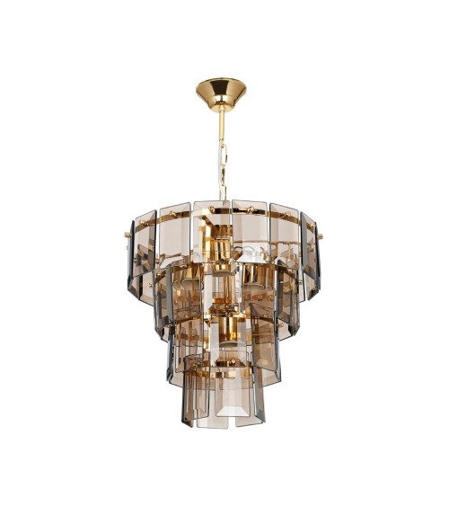 Lampada da soffitto a 4 luci Falez MDL3829 vetro fumè e oro