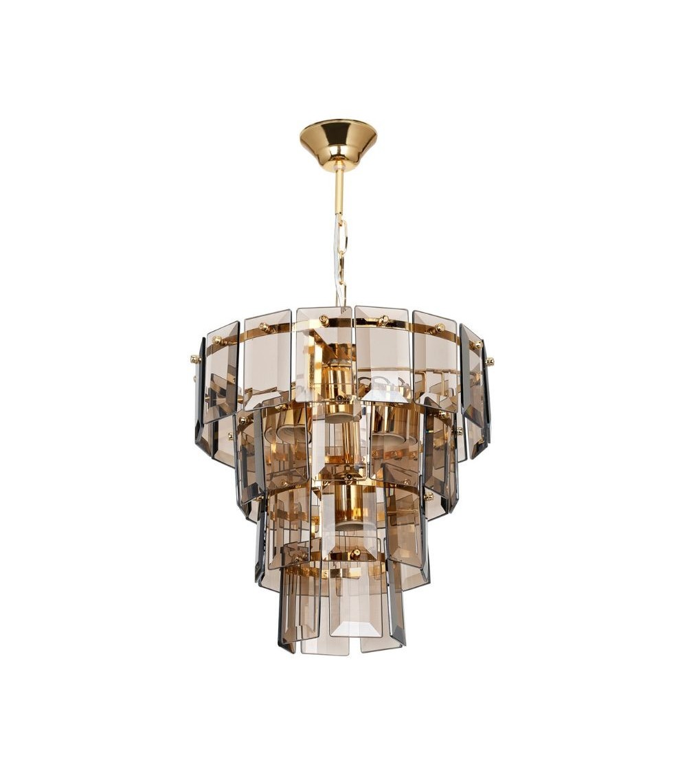 Lampada da soffitto a 4 luci Falez MDL3829 vetro fumè e oro