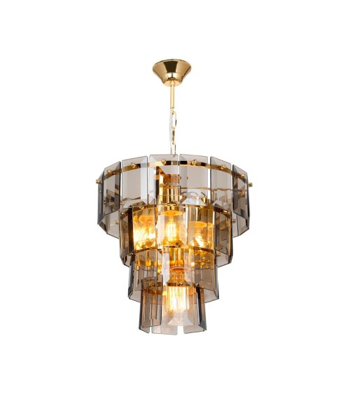 Lampada da soffitto a 4 luci Falez MDL3829 vetro fumè e oro