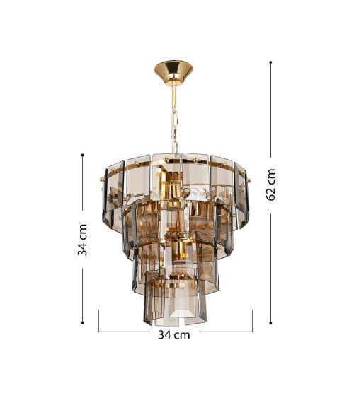 Lampada da soffitto a 4 luci Falez MDL3829 vetro fumè e oro
