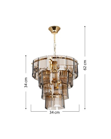 Lampada da soffitto a 4 luci Falez MDL3829 vetro fumè e oro
