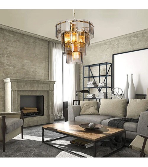 Lampada da soffitto a 4 luci Falez MDL3829 vetro fumè e oro