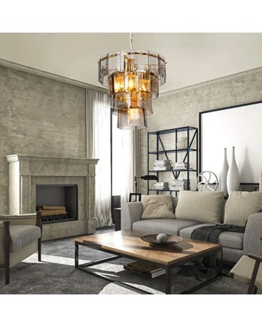 Lampada da soffitto a 4 luci Falez MDL3829 vetro fumè e oro
