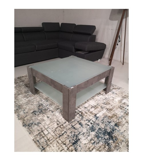 Tavolino da salotto cemento con doppio ripiano in vetro Homy