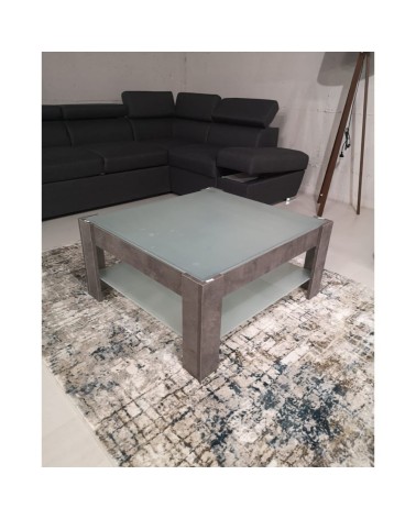 Tavolino da salotto cemento con doppio ripiano in vetro Homy