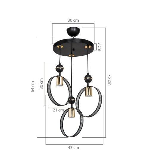 Lampada a sospensione Esin con tre portalampade a cerchio MDL4423