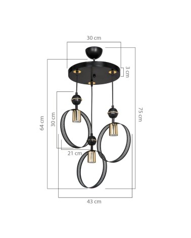 Lampada a sospensione Esin con tre portalampade a cerchio MDL4423