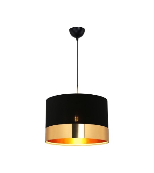 Lampada a sospensione Alfina tessuto nero fascia oro ASZ1665