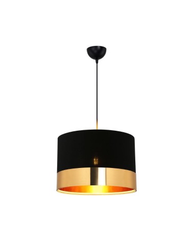 Lampada a sospensione Alfina tessuto nero fascia oro ASZ1665
