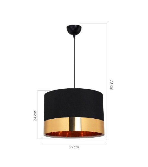 Lampada a sospensione Alfina tessuto nero fascia oro ASZ1665