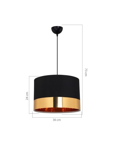 Lampada a sospensione Alfina tessuto nero fascia oro ASZ1665