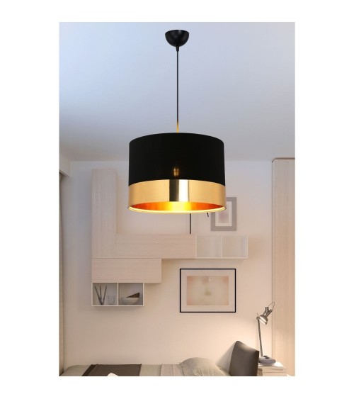 Lampada a sospensione Alfina tessuto nero fascia oro ASZ1665