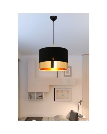 Lampada a sospensione Alfina tessuto nero fascia oro ASZ1665
