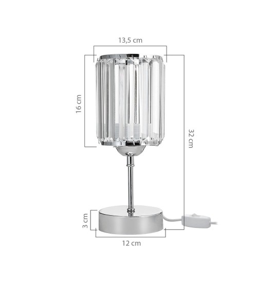 Lampada da tavolo Alis cromata e paralume effetto cristallo MNG7079