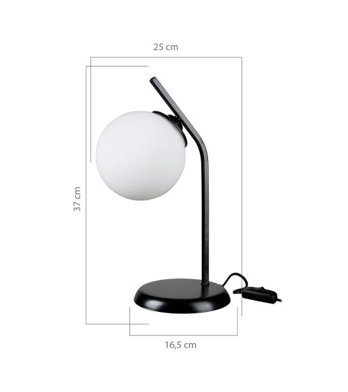 Lampada da tavolo Toren metallo nero e paralume a sfera in vetro ASZ1675