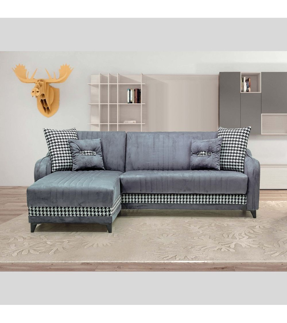 Divano con penisola contenitore reversibile Laos grigio soft 22 246x138x92 H