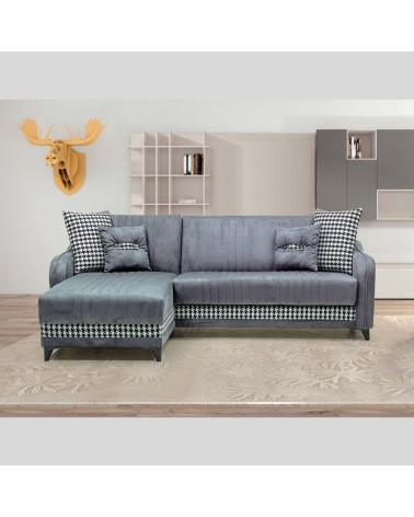Divano con penisola contenitore reversibile Laos grigio soft 22 246x138x92 H