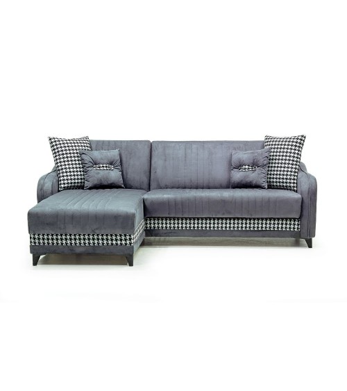 Divano con penisola contenitore reversibile Laos grigio soft 22 246x138x92 H