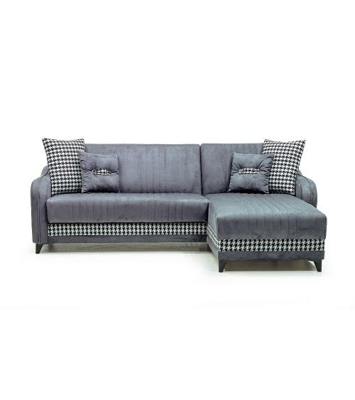 Divano con penisola contenitore reversibile Laos grigio soft 22 246x138x92 H