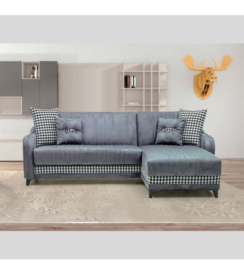 Divano con penisola contenitore reversibile Laos grigio soft 22 246x138x92 H