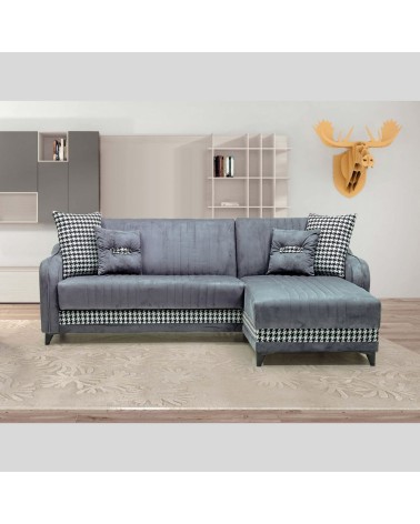 Divano con penisola contenitore reversibile Laos grigio soft 22 246x138x92 H