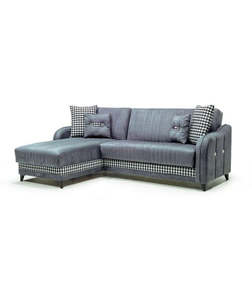 Divano con penisola contenitore reversibile Laos grigio soft 22 246x138x92 H