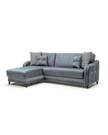 Divano con penisola contenitore reversibile Laos grigio soft 22 246x138x92 H