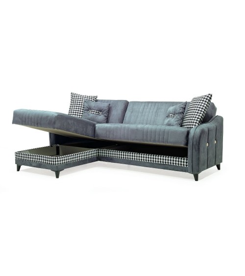 Divano con penisola contenitore reversibile Laos grigio soft 22 246x138x92 H
