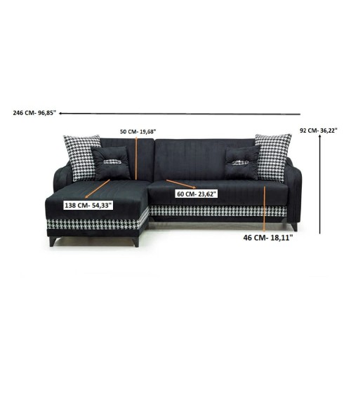 Divano con penisola contenitore reversibile Laos grigio soft 22 246x138x92 H
