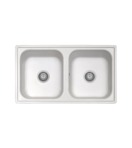 Samet Lavello 86x50 Granitovero862vbip 2 vasche bianco