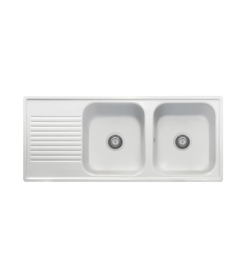 Samet Lavello 116x50 2 vasche Granitovero1162vsbip gocciolatoio bianco