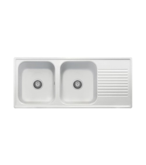 Samet Lavello 116x50 2 vasche Granitovero1162vsbip gocciolatoio bianco