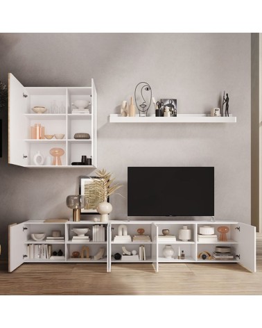 Parete attrezzata Sabry 301 cm bianco lucido rovere Kadiz